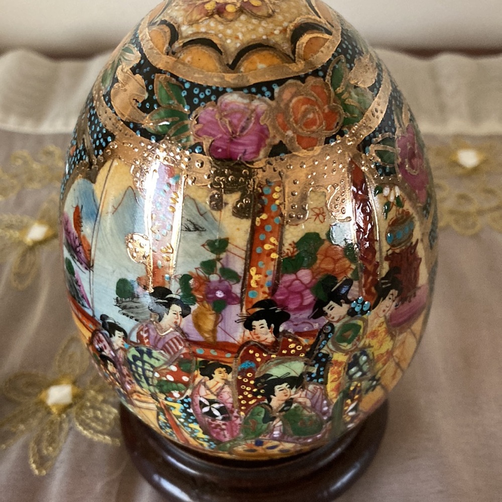 Set of 2 vintage oriental hand painted satsuma egg - Picture 6 of 12